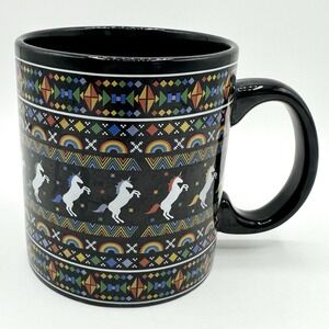 Rare Spencer's Coffee Cup Mug Black Rainbow Ugly Sweater Unicorn Unicorns 51857